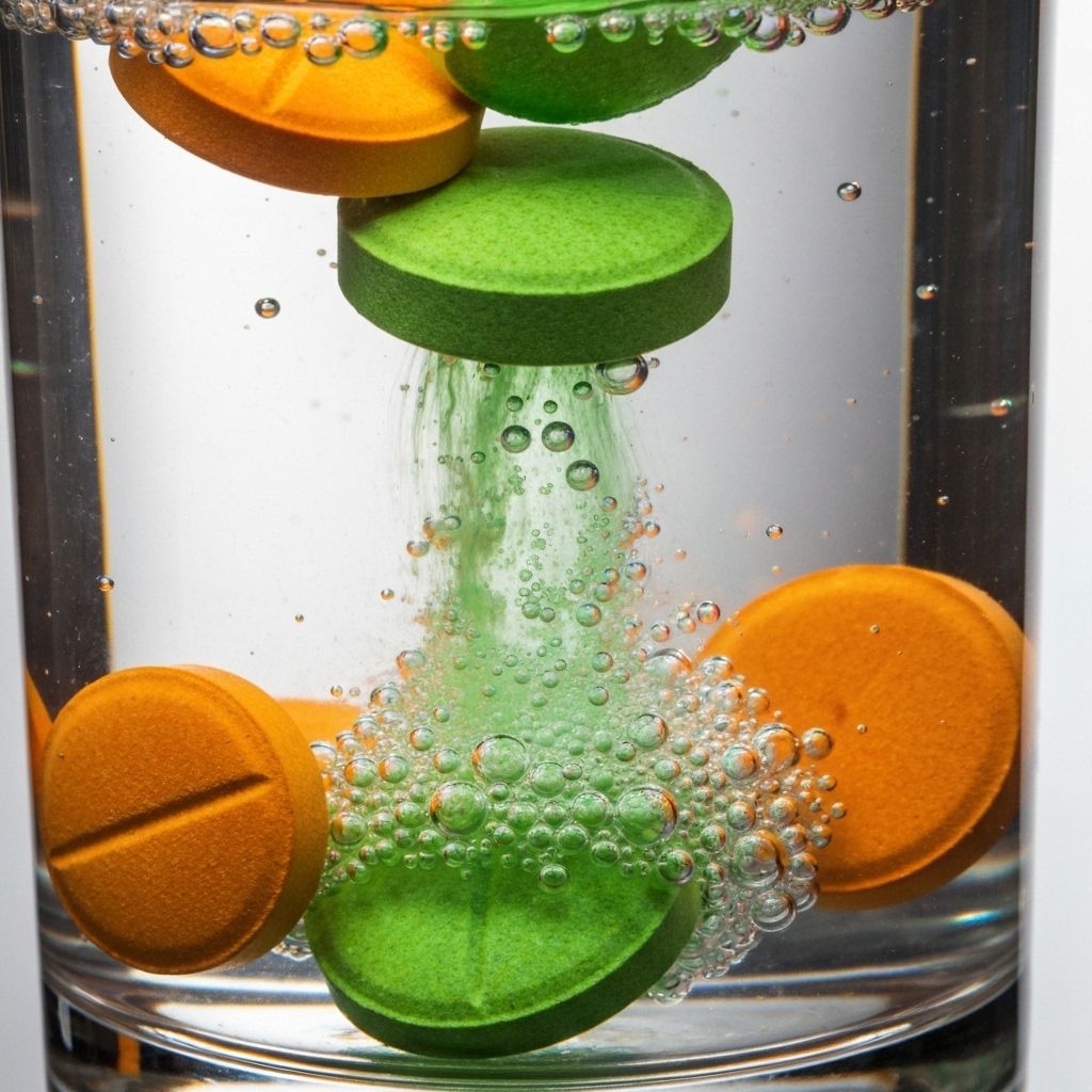 Vitaminas efervescentes Serfit disolviéndose en agua